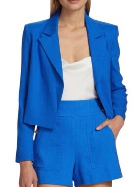 Alice + Olivia NWT Denny Linen Cropped Blazer in Sapphire Sz 2